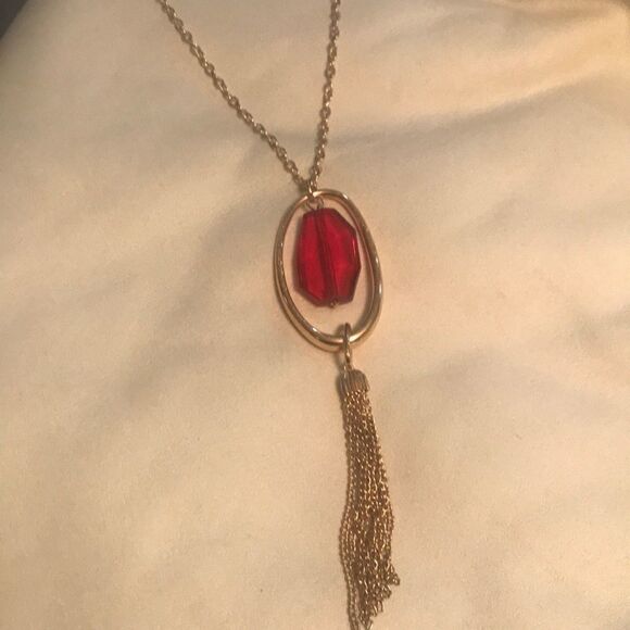 Red Crystal Tassel Necklace!! - Picture 3 of 5